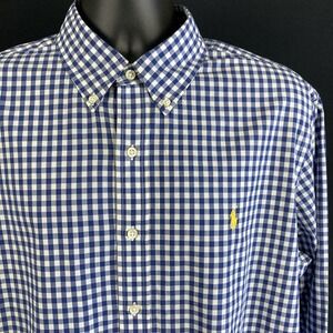 Ralph Lauren Mens Blue Gingham Button Down Shirt LS Classic Fit Yellow Pony XL